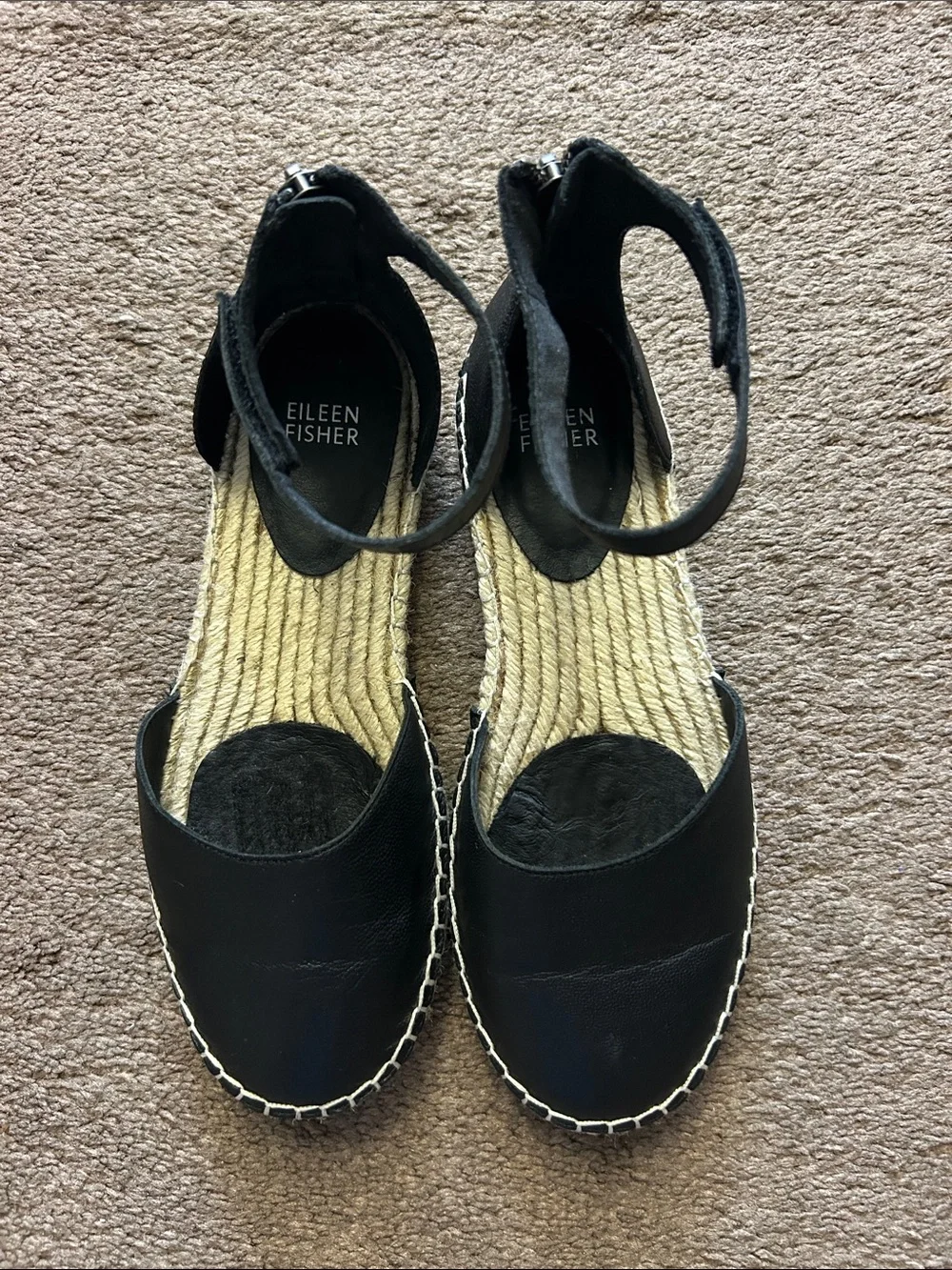 Eileen Fisher Black Leather Espadrille Sandals